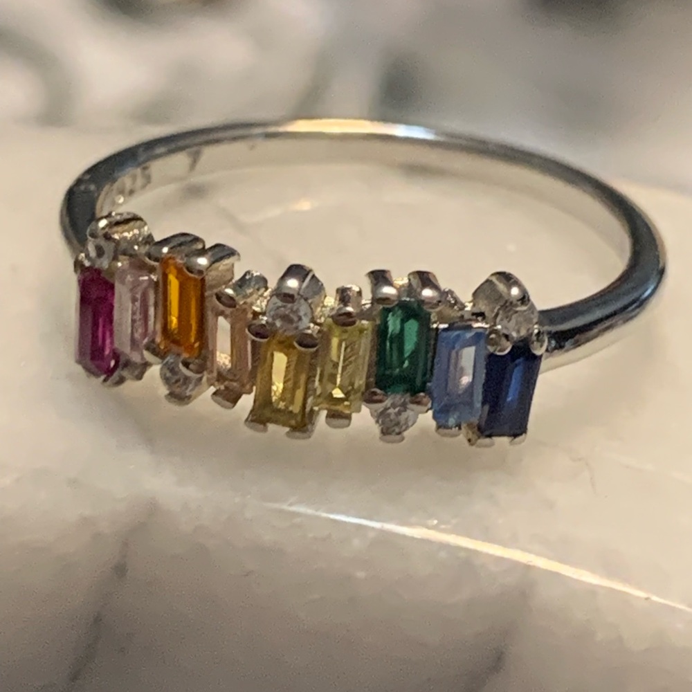 Multicolor Gemstone Sterling Silver .925 Ring Size 7 or 8